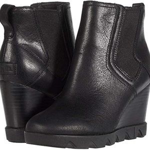 Joan Uptown Chelsea Leather Wedge Lug Sole Booties